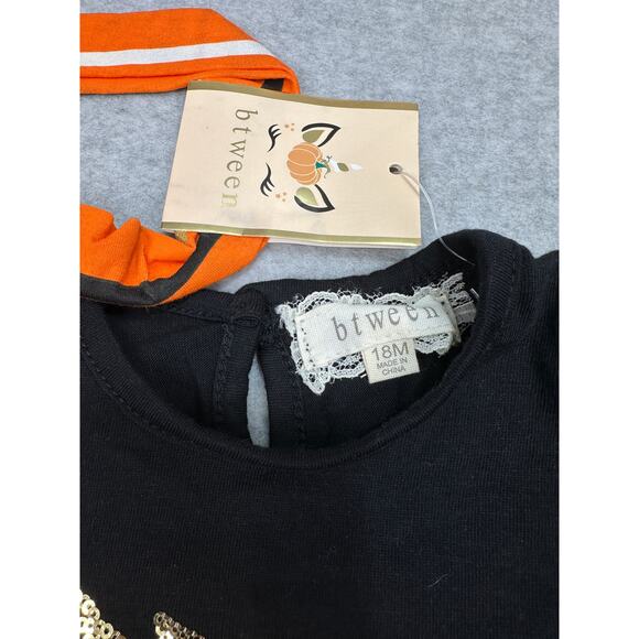 Btween Halloween Outfit Girls 18M Pumpkin Top, Striped Pants Headband Set Fall - Picture 5 of 8